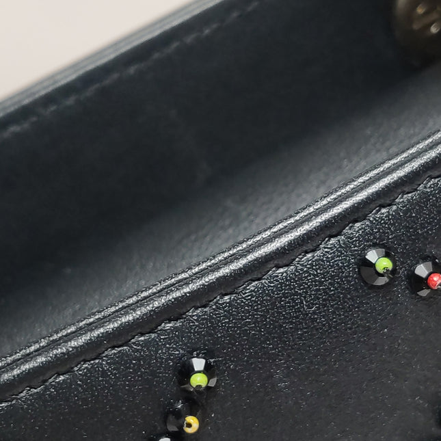 Lady Dior Mini Black Calfskin Leather with Multicolor Crystals Gold Hardware