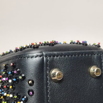 Lady Dior Mini Black Calfskin Leather with Multicolor Crystals Gold Hardware