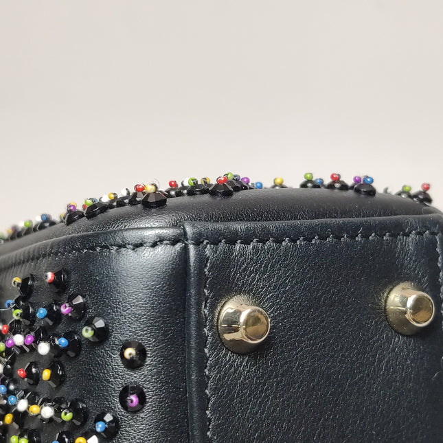 Lady Dior Mini Black Calfskin Leather with Multicolor Crystals Gold Hardware