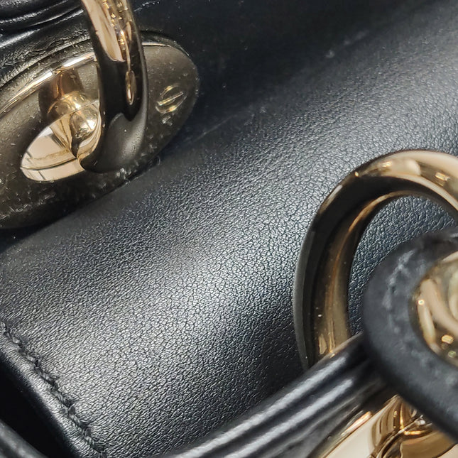 Lady Dior Mini Black Calfskin Leather with Multicolor Crystals Gold Hardware