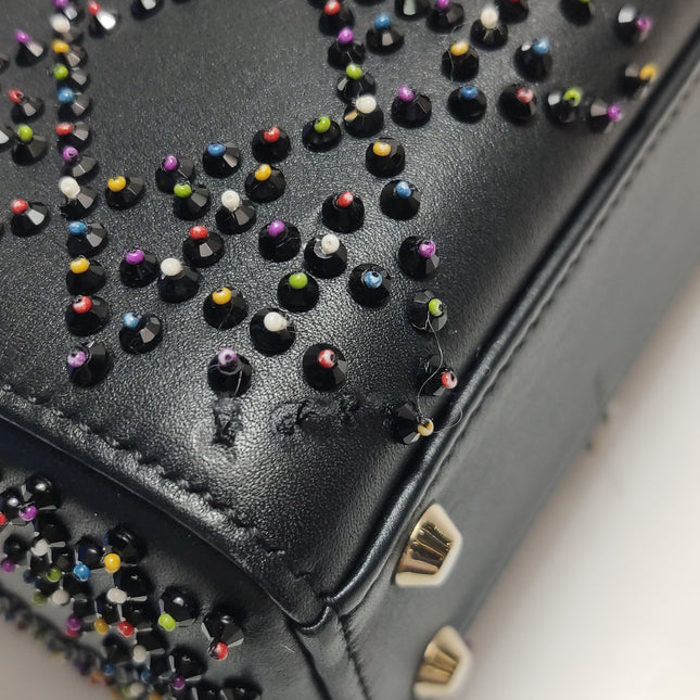 Lady Dior Mini Black Calfskin Leather with Multicolor Crystals Gold Hardware
