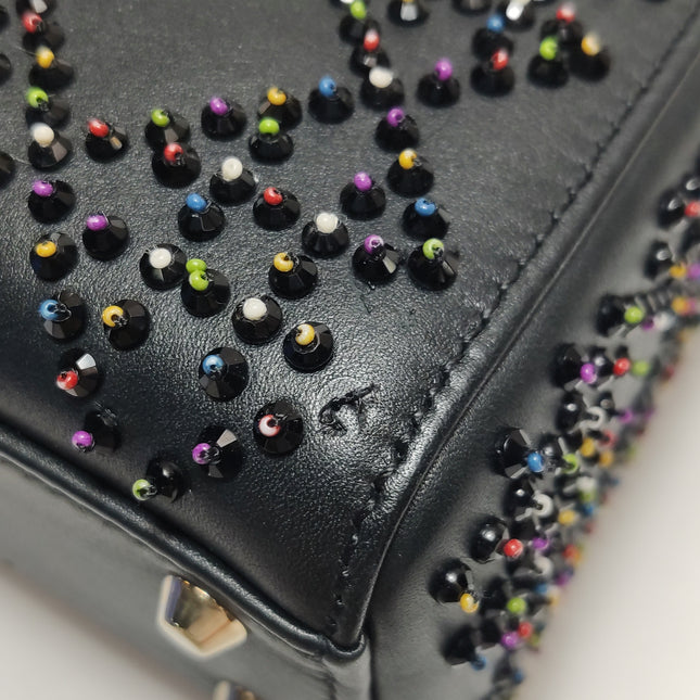 Lady Dior Mini Black Calfskin Leather with Multicolor Crystals Gold Hardware