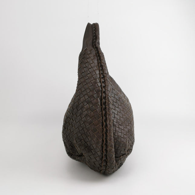 Bottega Veneta Belly Hobo Intreccio Leather Dark Chocolate Brown Large 50cm
