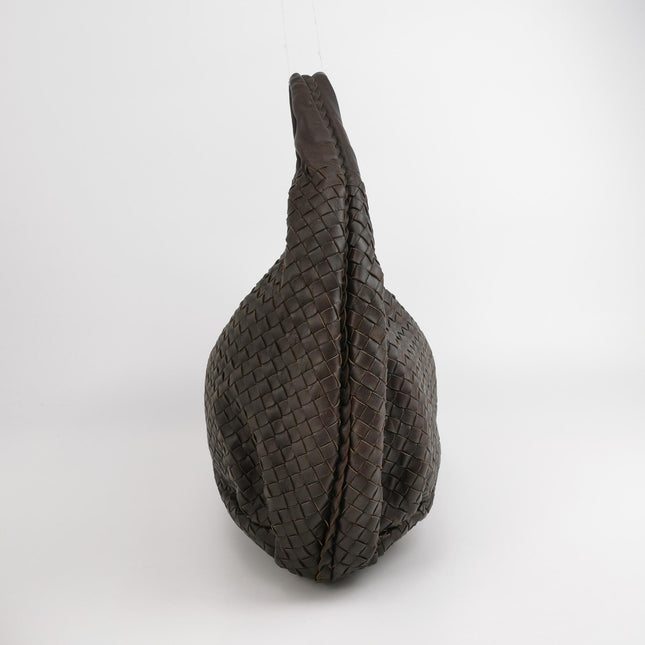 Bottega Veneta Belly Hobo Intreccio Leather Dark Chocolate Brown Large 50cm