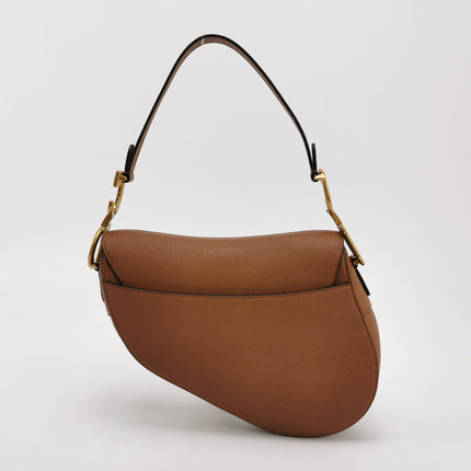 Dior Saddle 2022 Medium Tan Brown Grained Calfskin Leather Bag with Strap