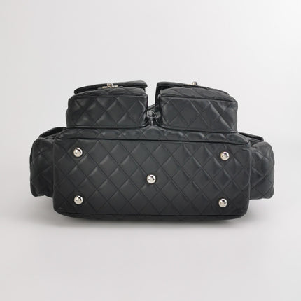 Chanel Cambon Multi-pocket Ligne Reporter Bag Large Black Calfskin Leather White Logo