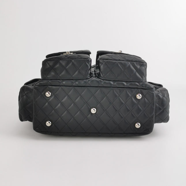 Chanel Cambon Multi-pocket Ligne Reporter Bag Large Black Calfskin Leather White Logo