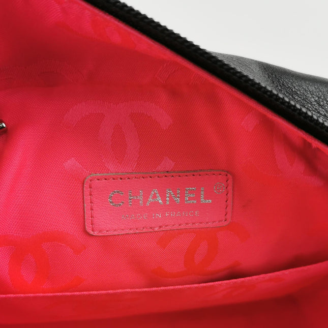 Chanel Cambon Multi-pocket Ligne Reporter Bag Large Black Calfskin Leather White Logo