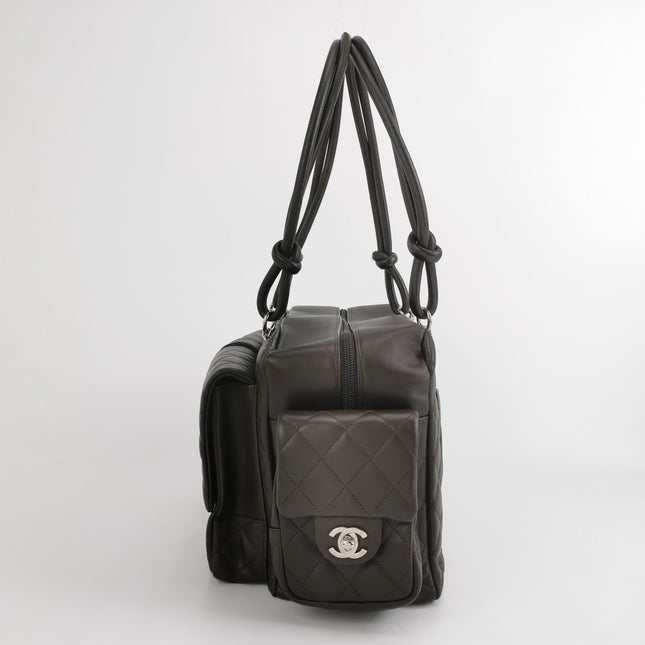 Chanel Cambon Large Dark Brown Calfskin Leather Double Strap Handbag