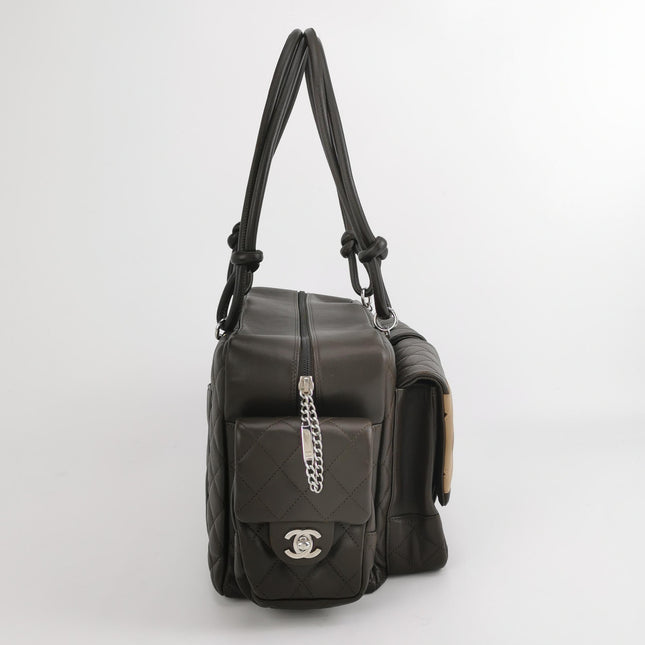 Chanel Cambon Large Dark Brown Calfskin Leather Double Strap Handbag