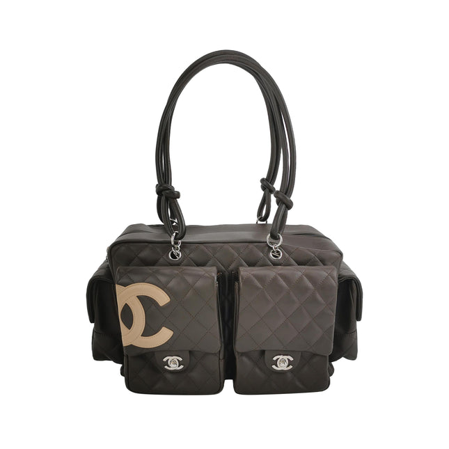 Chanel Cambon Large Dark Brown Calfskin Leather Double Strap Handbag