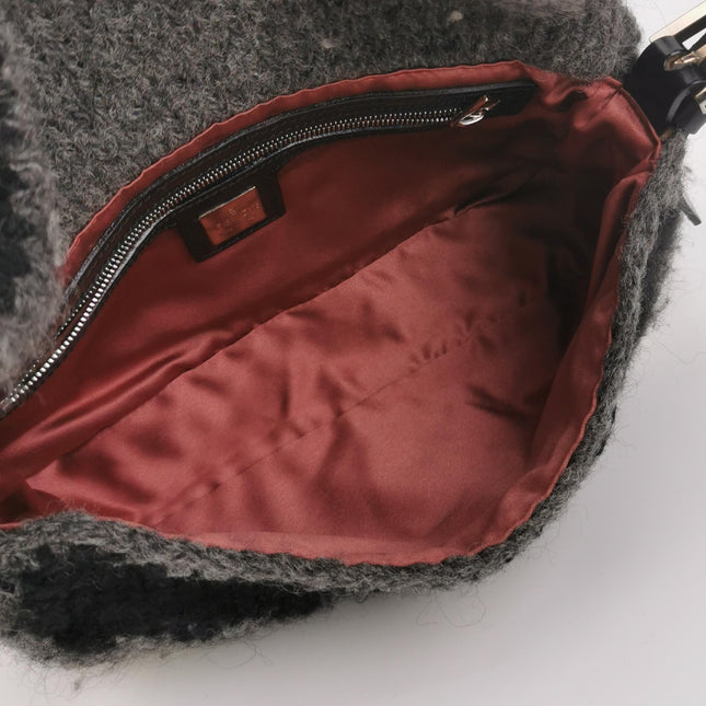 Fendi Baguette Bag Grey and White Wool Knit Shoulder Bag