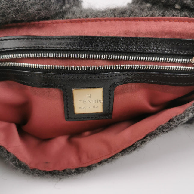 Fendi Baguette Bag Grey and White Wool Knit Shoulder Bag