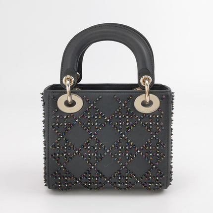 Lady Dior Mini Black Calfskin Leather with Multicolor Crystals Gold Hardware