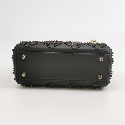 Lady Dior Mini Black Calfskin Leather with Multicolor Crystals Gold Hardware