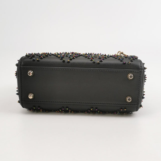 Lady Dior Mini Black Calfskin Leather with Multicolor Crystals Gold Hardware