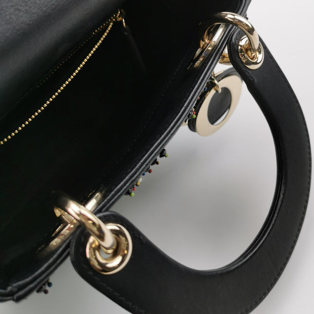 Lady Dior Mini Black Calfskin Leather with Multicolor Crystals Gold Hardware