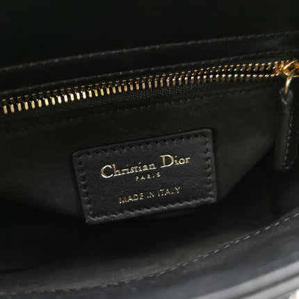 Lady Dior Mini Black Calfskin Leather with Multicolor Crystals Gold Hardware
