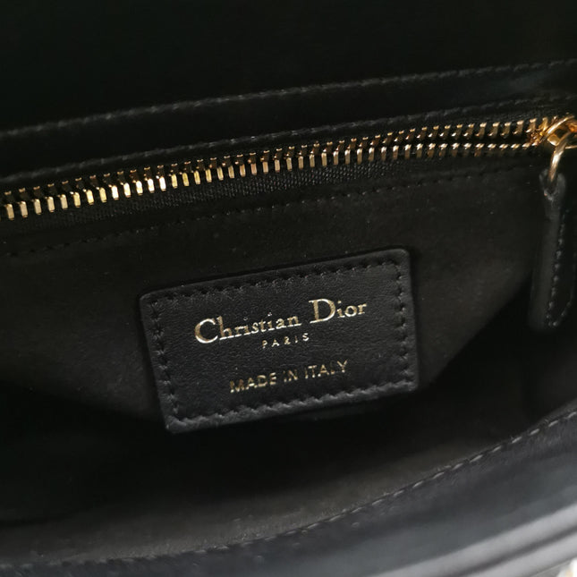 Lady Dior Mini Black Calfskin Leather with Multicolor Crystals Gold Hardware