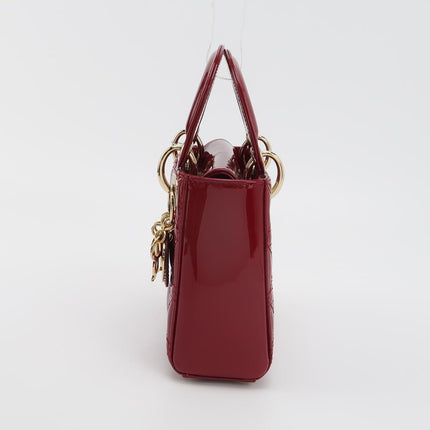 Lady Dior Mini Handbag 2017 Red Patent Leather Gold-tone Chain Strap