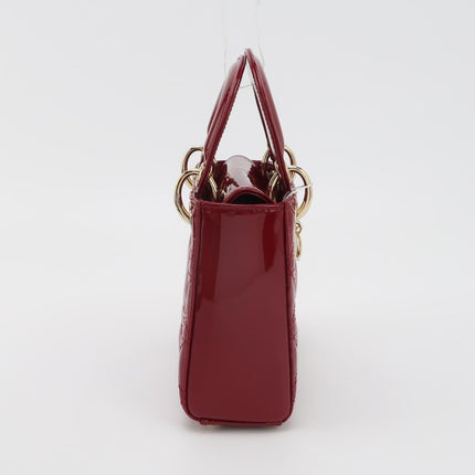 Lady Dior Mini Handbag 2017 Red Patent Leather Gold-tone Chain Strap