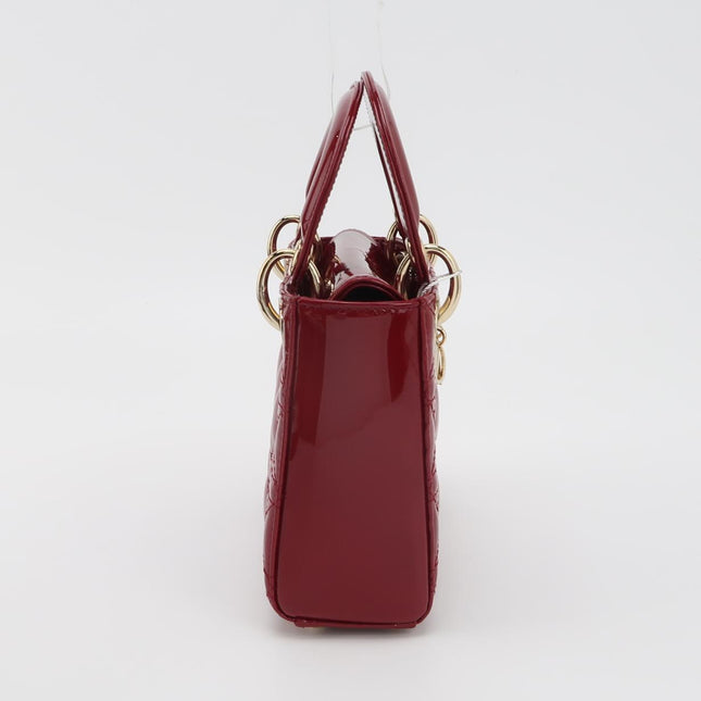 Lady Dior Mini Handbag 2017 Red Patent Leather Gold-tone Chain Strap