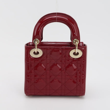 Lady Dior Mini Handbag 2017 Red Patent Leather Gold-tone Chain Strap