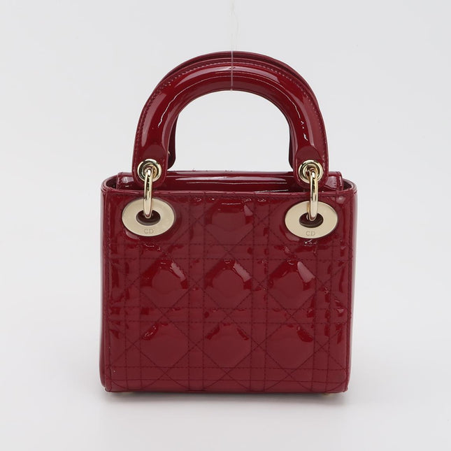 Lady Dior Mini Handbag 2017 Red Patent Leather Gold-tone Chain Strap