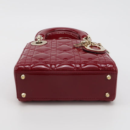 Lady Dior Mini Handbag 2017 Red Patent Leather Gold-tone Chain Strap