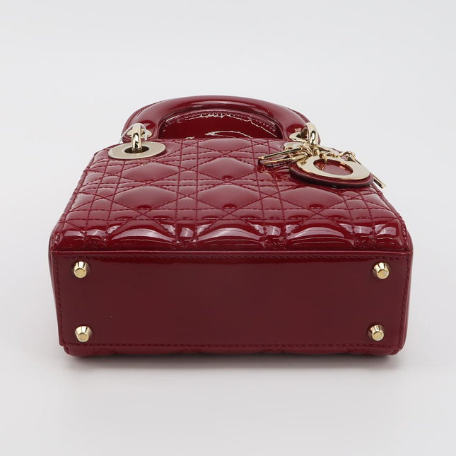 Lady Dior Mini Handbag 2017 Red Patent Leather Gold-tone Chain Strap