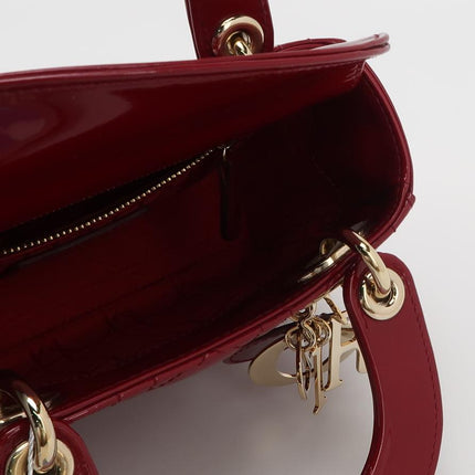 Lady Dior Mini Handbag 2017 Red Patent Leather Gold-tone Chain Strap