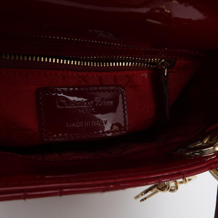 Lady Dior Mini Handbag 2017 Red Patent Leather Gold-tone Chain Strap