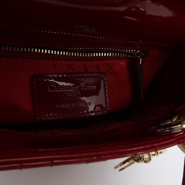 Lady Dior Mini Handbag 2017 Red Patent Leather Gold-tone Chain Strap