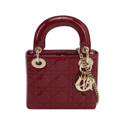 Lady Dior Mini Handbag 2017 Red Patent Leather Gold-tone Chain Strap