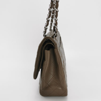 Chanel Classic Flap Jumbo 2012 Coffee Brown Caviar Leather Double Flap Silver Hardware