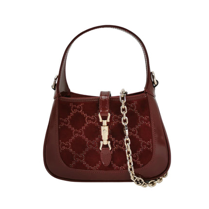 Gucci Jackie 1961 Mini Burgundy Velvet with Crystals Bag-Luxbags
