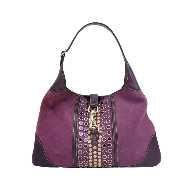 Gucci Jackie Vintage Large Purple Suede Leather Ringlets Decoration