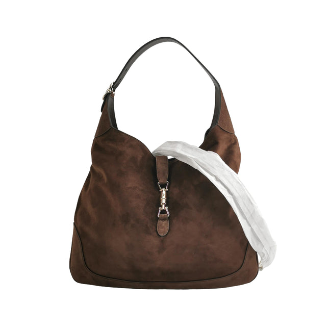 Gucci Jackie 1961 Large Dark Brown Suede Leather With Long Strap-Luxbags