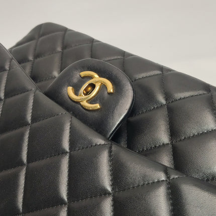 Chanel Classic Flap Jumbo Black Lambskin Leather Single Flap Gold Hardware 2010-11