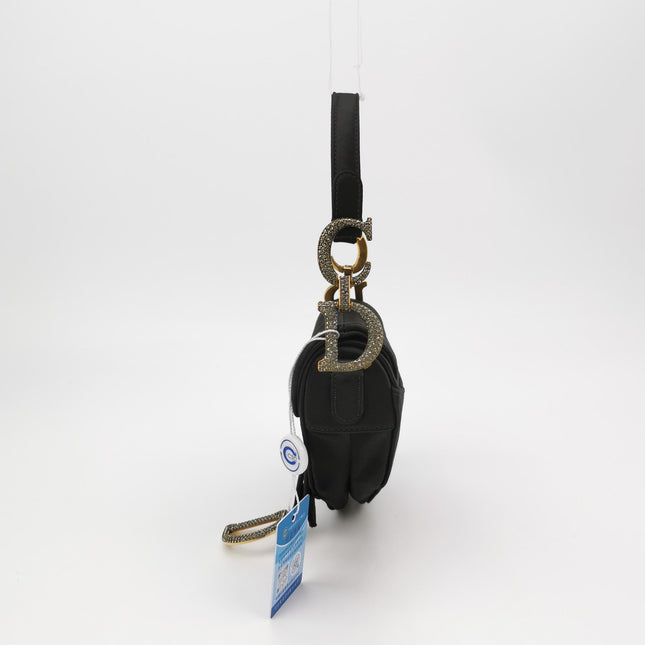 Dior Saddle Mini Silk Handbag Black with crystals