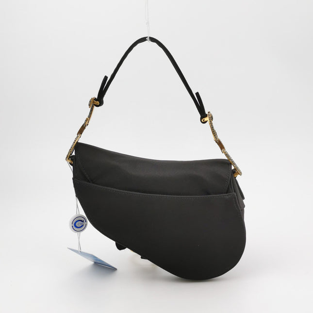 Dior Saddle Mini Silk Handbag Black with crystals