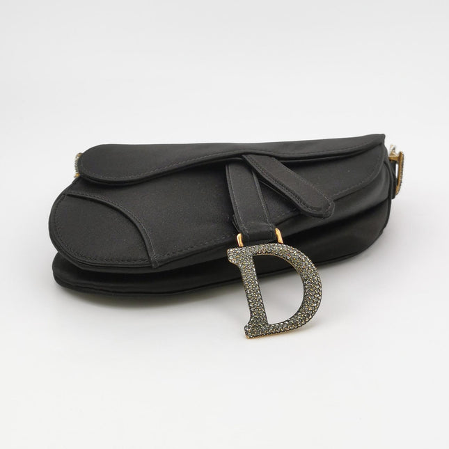 Dior Saddle Mini Silk Handbag Black with crystals
