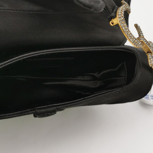 Dior Saddle Mini Silk Handbag Black with crystals