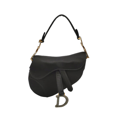 Dior Saddle Mini Silk Handbag Black with crystals