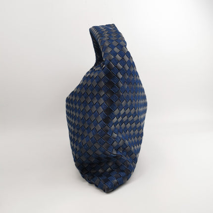 Bottega Veneta Hop Large Leather and Denim Intrecciato Navy Hobo Bag 55cm