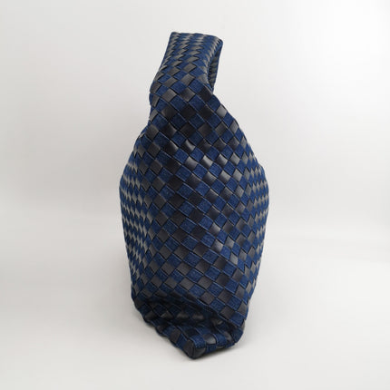 Bottega Veneta Hop Large Leather and Denim Intrecciato Navy Hobo Bag 55cm