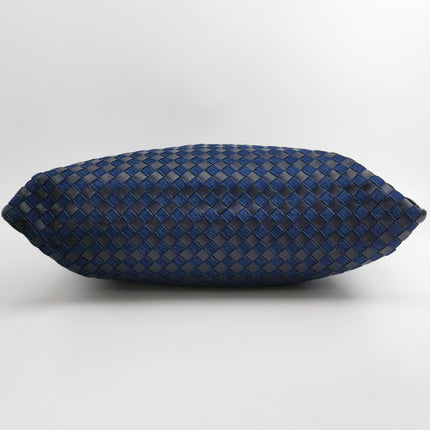 Bottega Veneta Hop Large Leather and Denim Intrecciato Navy Hobo Bag 55cm