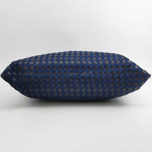 Bottega Veneta Hop Large Leather and Denim Intrecciato Navy Hobo Bag 55cm