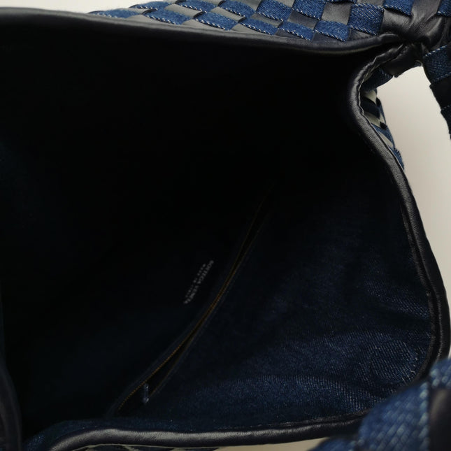 Bottega Veneta Hop Large Leather and Denim Intrecciato Navy Hobo Bag 55cm