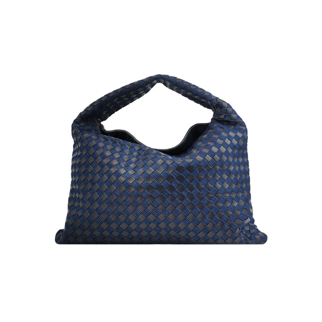 Bottega Veneta Hop Large Leather and Denim Intrecciato Navy Hobo Bag 55cm-Luxbags